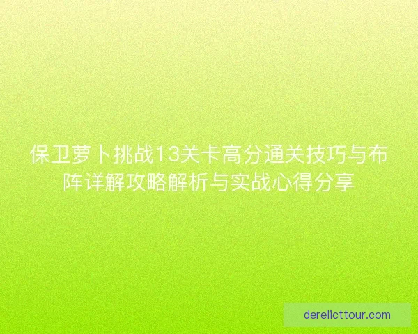 保卫萝卜挑战13关卡高分通关技巧与布阵详解攻略解析与实战心得分享